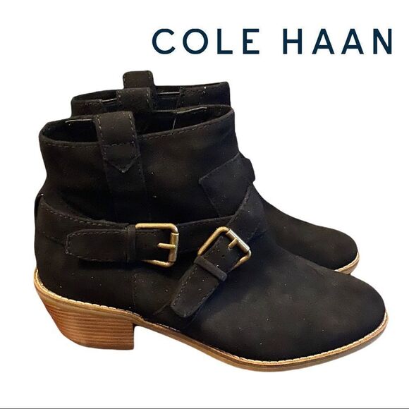NIB Cole Haan "Jensynn" Black Suede Leather Boots Booties 5 - Picture 2 of 4